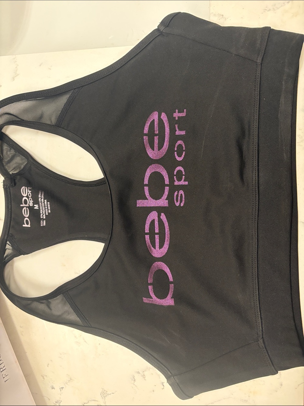 bebe Sport Black Sports Bra with Purple Logo